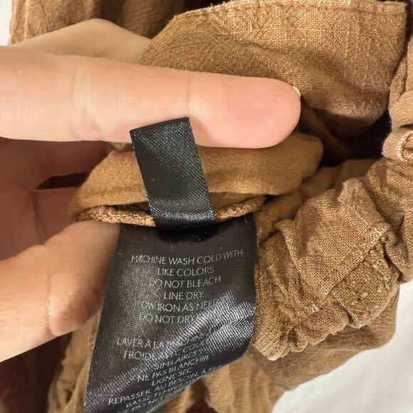 Free People Pants Women's Large Brown Linen Blend Wide Leg Pockets - Picture 6 of 12